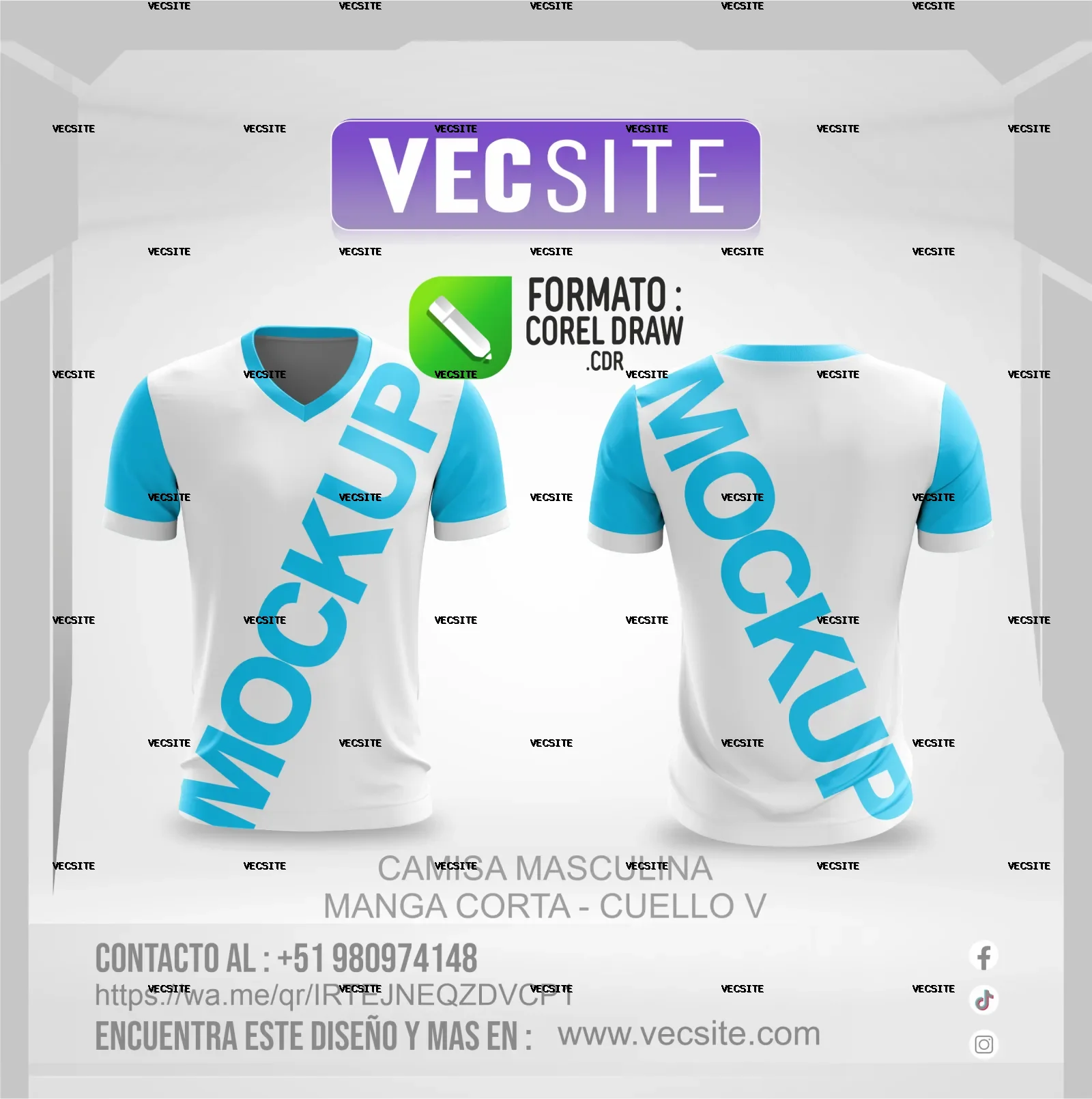 camisa masculina manga corta-cuello v formato corel draw