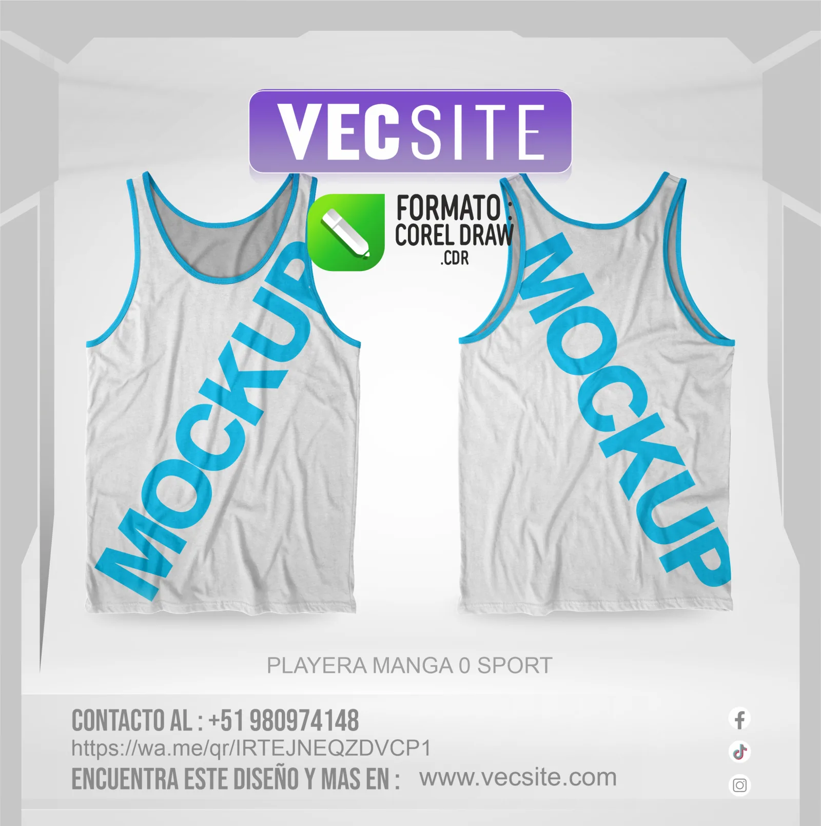 MOCK UP PLAYERA MANGA 0 SPORT FORMATO COREL DRAW
